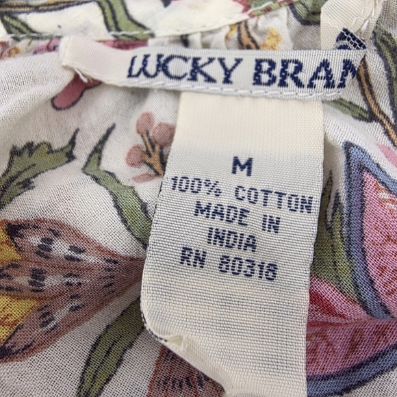 Lucky Brand India Cotton Boho Floral Peasant Blouse Keyhole Cottagecore Medium - Picture 11 of 14